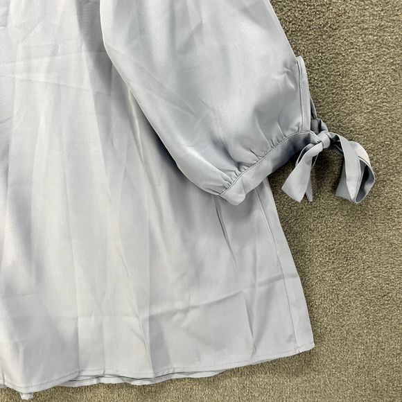 Bloomchic Top Womens Plus 2X 18 20 Blue V Neck tie bow 3/4 Sleeve casual Blouse - Picture 13 of 15